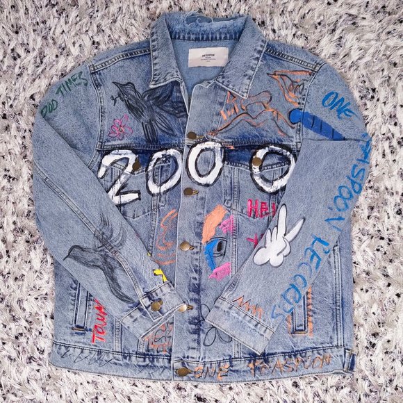 ONETEASPOON Womens Epic Records Graffiti Denim Jacket - Blue Denim - Picture 2 of 10